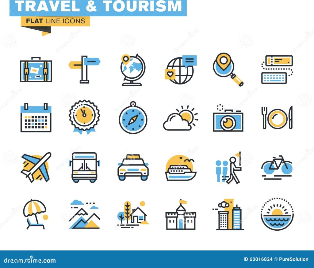 Picture of: Flat Line Icons Set of Travel and Tourism Stock Vector