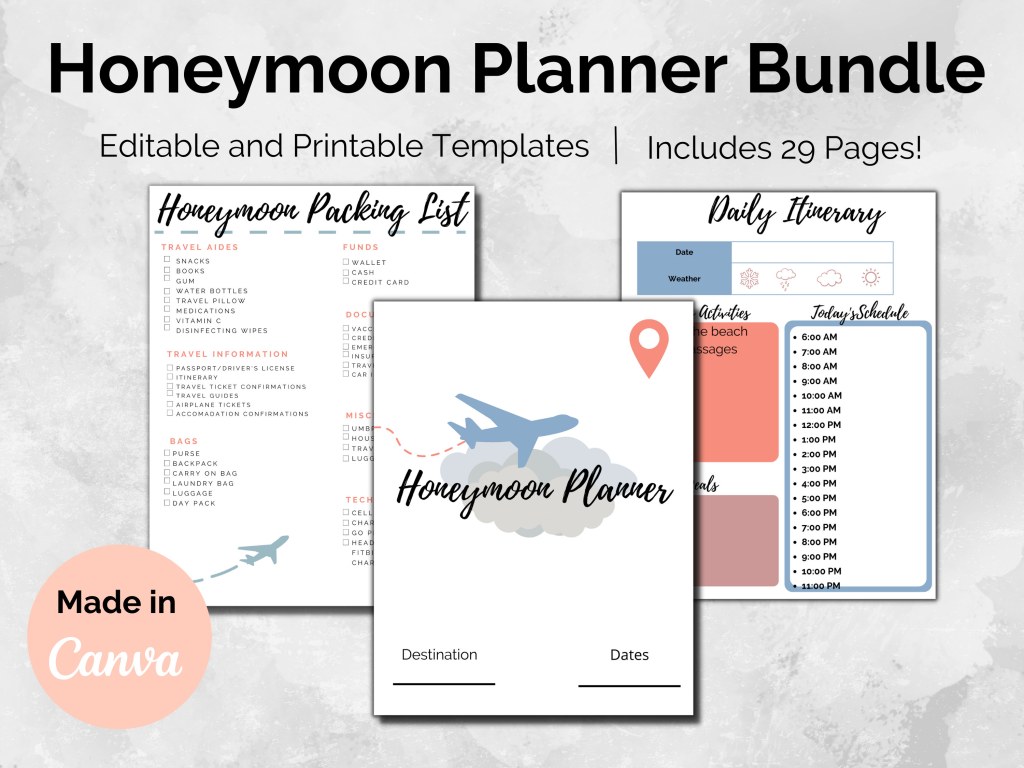 Picture of: Printable Honeymoon Planner Bundle Editable Travel Planner – Etsy