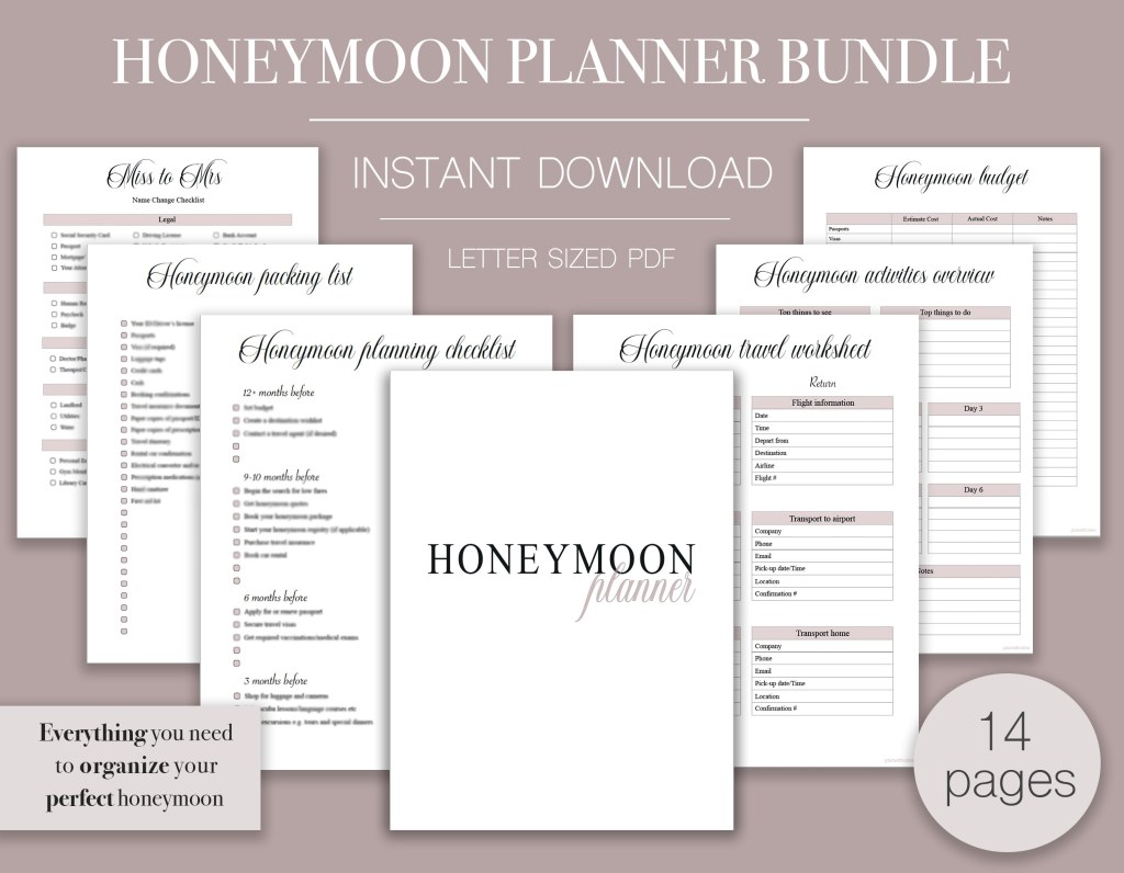Picture of: Printable Honeymoon Planner Bundle Vacation Planner Editable – Etsy